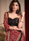 Maroon Color Printed Cotton Linen Saree With Blouse